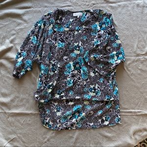 Cross-front elbow length sleeve blouse